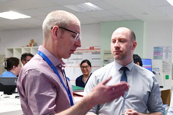 Professor Ross McGuffie, chief executive NHS Forth Valley with Neil Gray, Cabinet Secretary for Health and Social Care when he visited FVRH earlier this year. Pic: Michael Gillen