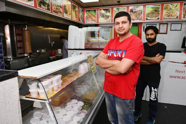 Zohaib Arshad, owner of Kebabish in Falkirk, with staff member Amir Sohail. Picture Michael Gillen.