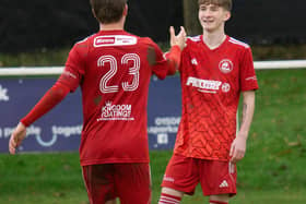 Rhys Walker celebrates scoring for Camelon Juniors at Livingston United (Pics by Kristopher Dowell)