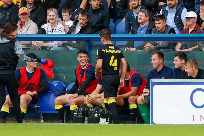 The Harrogate bench joke with Josh Falkingham after he is substituted.