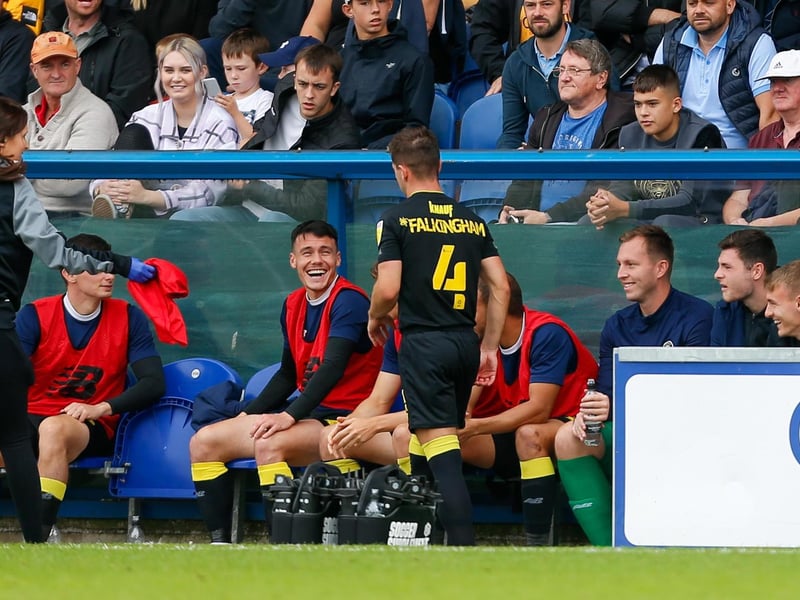 The Harrogate bench joke with Josh Falkingham after he is substituted.