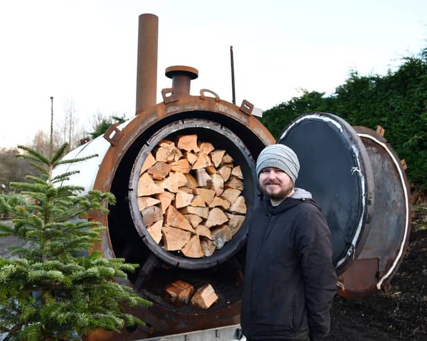 Sean Kerr of Sustainable Thinking Scotland CIC in Bo'ness where they baked the wood to make biochar which many uses, one of them as a natural fertiliser. Pic: Michael Gillen