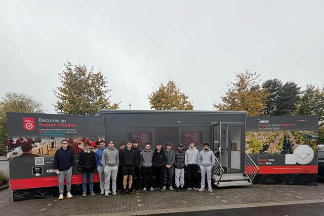 Forth Valley College's student electricians benefitted from a visit from home safety experts and their mobile training unit. Aico, expert trainers for the installation of smoke and carbon monoxide alarms, visited the Falkirk campus on Wednesday, October 21, to provide several 90 minute training sessions to students. (Contributed).