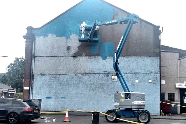 The gable end of the Co-op store in Bonnybridge is being transformed into a mural to reflect the area's history. Contributed.