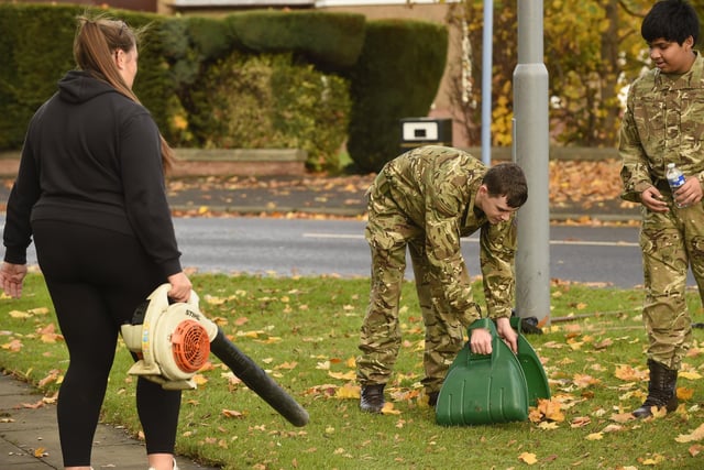 Young cadets give up their Saturday morning and afternoon to ensure the area around their beloved Spitfire memorial is looking as good as possible for Remembrance Day