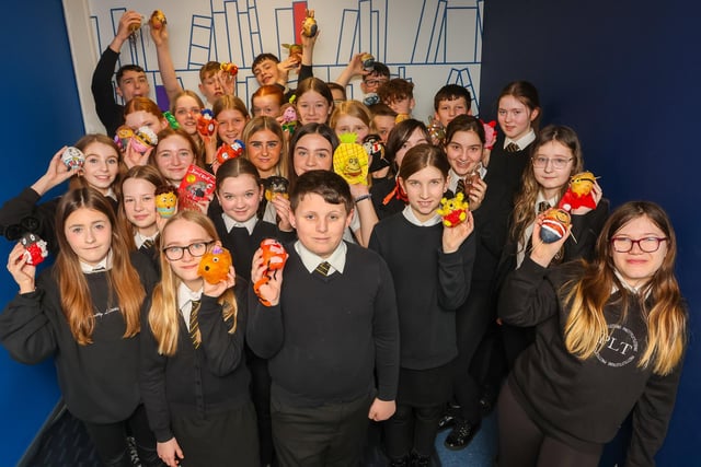 S1 English pupils show off their terrific tattie creations as Graeme High School marks World Book Day(Picture: Scott Louden, National World)