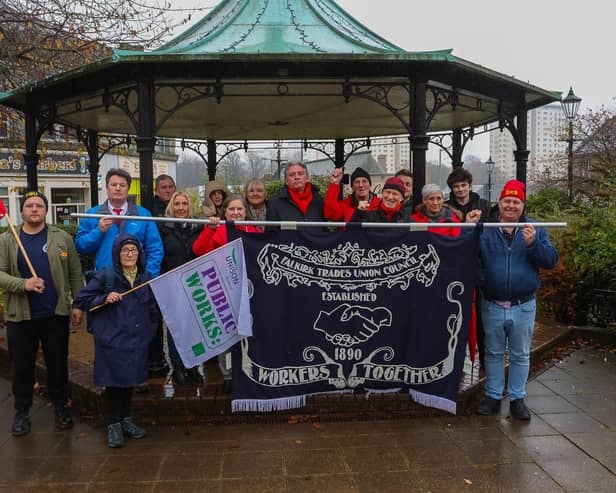 Falkirk Trades Union Council organised Saturday’s meeting as part of a month-long national campaign being run by the Scottish Trades Union Congress. Pic: Scott Louden