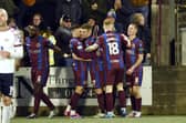 Matty Yates (hidden) is mobbed by his team-mates after sealing three points for Stenhousemuir against Montrose (Photo: Alan Murray)