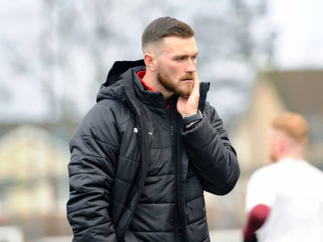 Injured centre-back Sean Crighton has taken on the role of interim manager and led the Warriors on Saturday against Forfar Athletic (Pics by Alan Murray)
