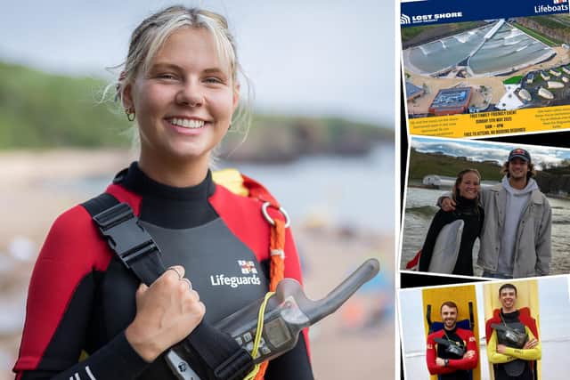 On Sunday, May 11, the RNLI and Lost Shore Surf Resort are teaming up to host a fun-filled Mayday event. Inset centre: Robyn and Ben Larg.