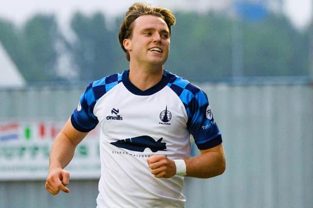 Ethan Ross celebrating after scoring to make it 2-1 to Falkirk during their 3-1 Premier Sports Cup group-stage win at home to Queen’s Park on Tuesday (Photo by Mark Scates/SNS Group)