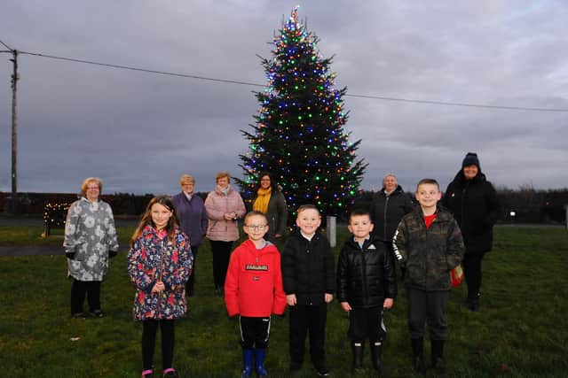 Dennyloanhead and Head of Muir Community Christmas Tree Working Party members with children who are delighted with the result of its online fundraising appeal. Picture: Michael Gillen.