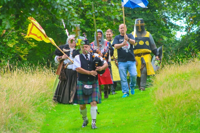 Making their way to the cairn in Callendar Park.