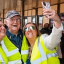 Charlie Gallacher from Grangemouth celebrates his 90th birthday at Bo'ness Station with his granddaughters Nicola and Angela