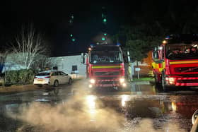 The appliances arrive on the scene to battle the blaze at the leisure centre