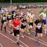 16-04-2023. Picture Michael Gillen. GRANGEMOUTH. Grangemouth Stadium. Organised by Falkirk Victoria Harriers. 2023 Grangemouth Round the Houses 10K Jim Dingwall Memorial. 55th Round the Houses.