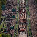 The State Hearse carrying the coffin of Queen Elizabeth II up the Long Walk
