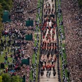 The State Hearse carrying the coffin of Queen Elizabeth II up the Long Walk