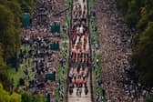 The State Hearse carrying the coffin of Queen Elizabeth II up the Long Walk