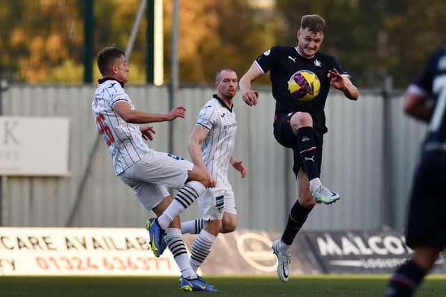 Coll Donaldson in action against Dunfermline: The Bairns lost 1-0 at home back in early November (Photo: Michael Gillen)