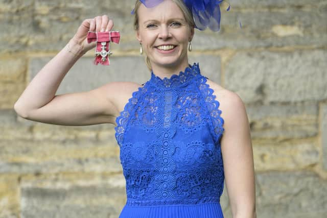 Forth Valley nurse and British Olympic gold medal curler, Vicky Drummond collected her MBE at the Palace of Holyroodhouse