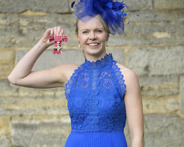 Forth Valley nurse and British Olympic gold medal curler, Vicky Drummond collected her MBE at the Palace of Holyroodhouse