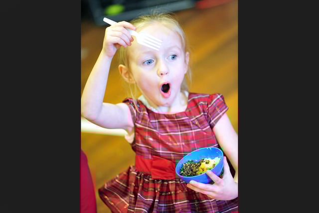Bantaskin Primary School Nursery Burns Supper. Leia enjoying her haggis, neeps and tatties.