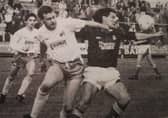 Simon Stainrod in action for Falkirk against Raith (Photo: ELM Archive)