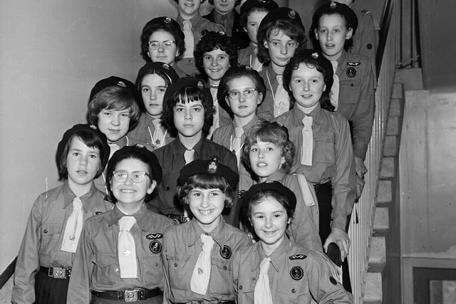 The 66th Company of Girl Guides take part in the first ever Pentland Festival of Music, Dancing and Drama at Hunter's Tryst School, Oxgangs, in May 1963.