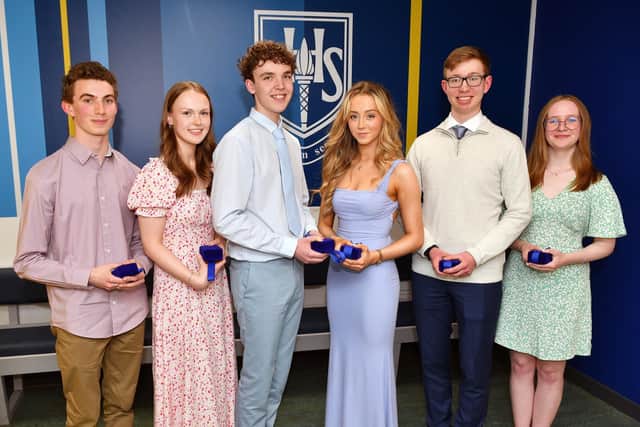 There were three students presented with the Dux Medal and three with the Proxime Accessit award at Larbert High this year. (Pic: Michael Gillen)