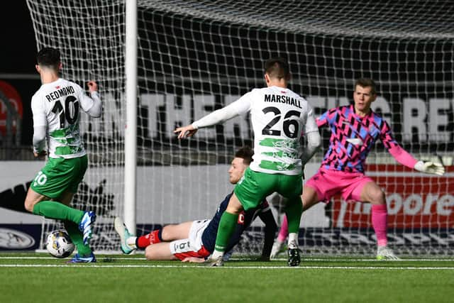 03-02-2024. Picture Michael Gillen. FALKIRK. Falkirk Stadium. Falkirk FC v The New Saints FC. Season 2023 - 2024. SPFL Trust Trophy Semi-Final.:.