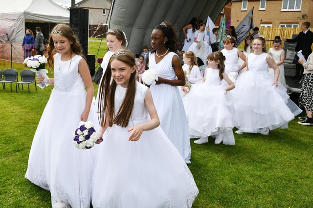 Look at the beautiful dresses.