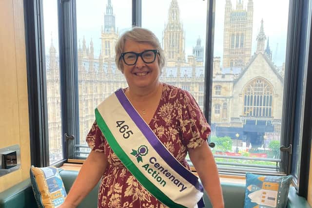 Christine Jardine wears a sash to mark her election as the 465th female MP.