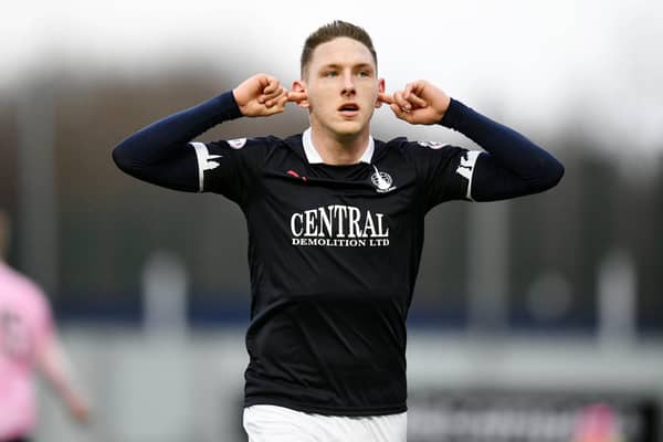 Declan McManus scored a double on his final appearance for Falkirk (above) but talks for his return have ended without agreement. Picture: Michael Gillen.