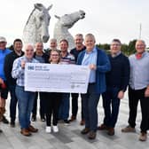 Larbert & Falkirk 41 Club £9000 cheque presentation to My Name’5 Doddie Foundation - holding the cheque Mark Northway, past chairman; Nicola Roseman, finance director My Name'5 Doddie Foundation and Billy Dougall, chairman.