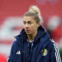 Nicola Docherty of Scotland inspects the pitch prior to the UEFA Women's Nations League match between England and Scotland at Stadium of Light on September 22, 2023 in Sunderland, England. (Photo by Ian MacNicol/Getty Images)