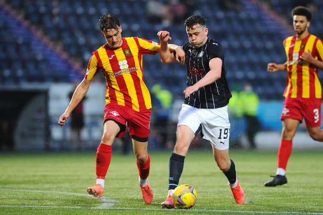 Anton Dowds in action for the Bairns earlier this season in the Premier Sports Cup against Albion Rovers