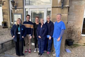 Left to right: Helen Donoghue, Strathcarron Hospice clinical nurse specialist and from Meeks Road Surgery, community pharmacist William Hayden, practice manager Chantelle Cullen, district nurse Rachel McGregor, community staff nurse Shelagh Nelson and GP Dr Alastair McCall. Pic: Contributed