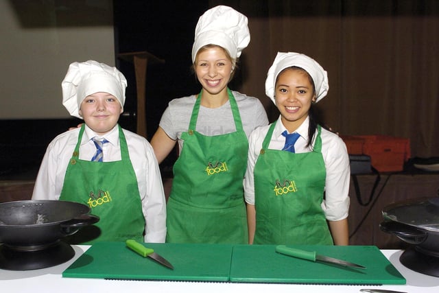 Green team Mrs Burke with S6 pupil Christine Kinnon and S1 pupil Gordon Kirkham