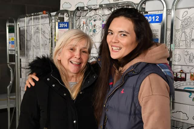 Pictured: Jacqueline Traynor, running the hub in Larbert and Victoria Pope, Scottish Preloved Baby Box for Ukraine coordinator.