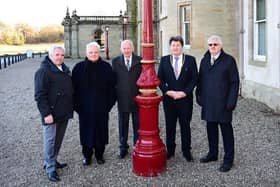 Provosts' lamps at Callendar House, left to right,  Dennis Goldie, Billy Buchanan,  Jim Johnston, Provost Robert Bissett and Alec Fowler. Pic: Falkirk Council