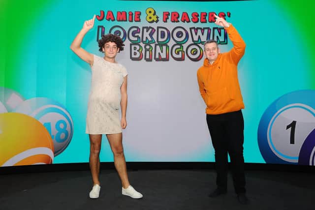 Tapestry Events, of Grangemouth, hosted Jamie and Fraser's Lockdown Bingo with Jamie Allison, dressed as Susan Boyle, and Fraser Milligan. Picture: Michael Gillen.