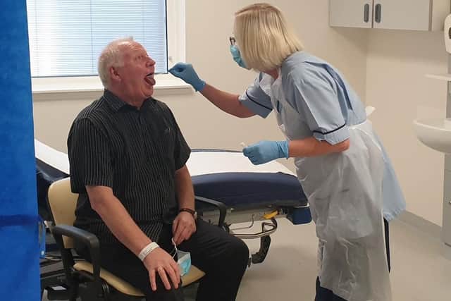 John Frickleton from Bo'ness was one of the first patients to benefit from the new rapid COVID testing mini hub at Forth Valley Royal Hospital
