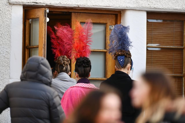 Spot the feathers!
Cast members heading into the Hippodrome.