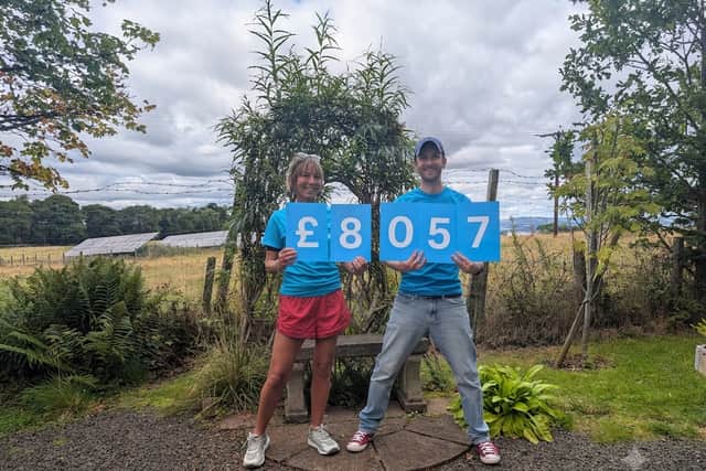 Bo'ness resident Rachael Macdonald spent her 60th birthday walking 60 miles to raise money for Parkinson's UK in honour of her mother. Rachel pictured with Parkinson’s UK community fundraiser, Bruce Port. (Contributed).