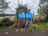 Bo'ness resident Rachael Macdonald spent her 60th birthday walking 60 miles to raise money for Parkinson's UK in honour of her mother. Rachel pictured with Parkinson’s UK community fundraiser, Bruce Port. (Contributed).