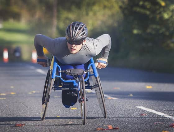 Ben Rowlings in wheelchair race action (Pic Bill McBurnie)