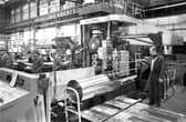 Men working in the British Alcan aluminium coil and sheet factory in Falkirk, March 1985 - now the site of a proposed housing development
