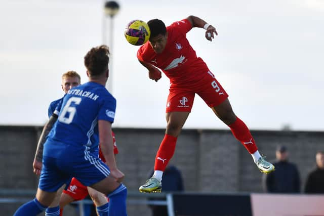 Juan Alegria heads home for Falkirk after coming on as a substitute