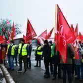 Pickets gather outside ADL in Camelon
(Picture: Michael Gillen, National World)